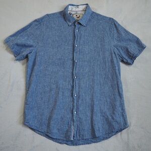 Report Collection Sz L Linen Blue Men's short Sleeve Shirt